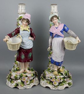 19C Sitzendorf pair of figural floral candleholders