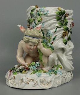 19C Sitzendorf figurine Vase with Cherub