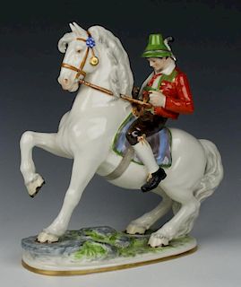 Dresden Volkstedt figurine "Bavarian Man on Horse"