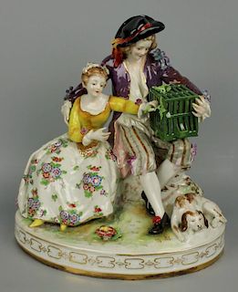 Dresden Volkstedt figurine "Couple with Cage"