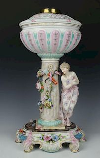 19C Dresden Volkstedt figurine "Lamp with Draped Woman"