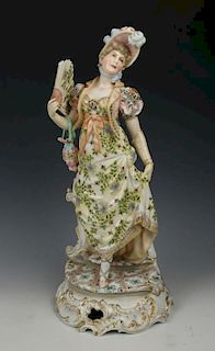 19C Dresden Volkstedt figurine "Lady with Fan"