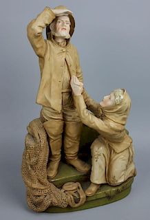 19C Ernst Wahliss Turn Teplitz figurine "Fisherman with Wife"