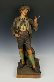 19C Goldscheider Wien figurine "Bavarian Man with Pipe"