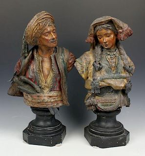 Antique Austrian figurines "Busts of Oriental Man & Woman"
