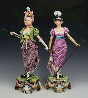 Antique Austrian Majolica figurines "Ladies Pool Players"