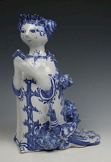 Bjorn Wiinblad figurine "Aunt Ella with Mirror and Peacock"