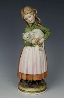 Capodimonte Bruno Merli Figurine "Girl with Cat"