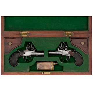 Contemporary Case Set Of French Muff Pistols By Aubron a Nantes