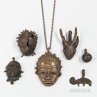 Five Akan Brass Pendants and Maskette