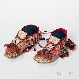 Pair of Fully Quill-decorated Moccasins,