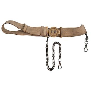 Pre-Civil War Buff Leather U.S. Belt with Sword Hanger Chains