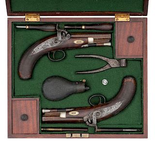 Double Cased Set Of Percussion Pistols By Joseph Cooper NYC
