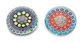 * Peter Holmes, (Scottish), two concentric millefiori paperweights