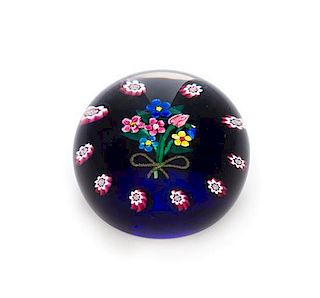 * Paul Ysart, (Spanish, 1904-1991), a Seven-Flower Bouquet on Blue Ground paperweight