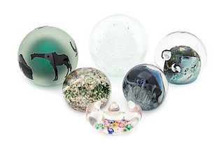 * A Group of Six Glass Paperweights Diameter of largest 3 1/2 inches