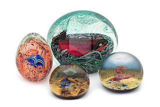 * Orient & Flume and Caithness, , four glass paperweights, each decorated with aquatic life