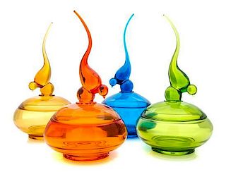 Four Covered Murano Glass Bowls Height 11 inches