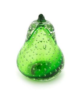 * A Green Pear Bubble Paperweight Diameter: 2 3/4 inches Height: 3 1/2 inches