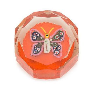 * A Millefiori Glass Butterfly Paperweight Diameter 3 1/4 inches