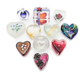 * Eleven Heart Shaped Paperweights Diameter of largest 3 1/4 inches
