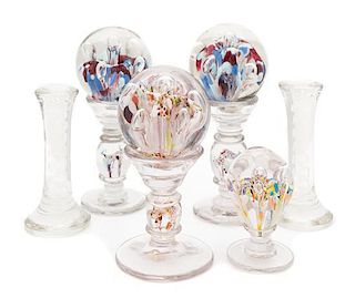 * A Group of Four Glass Paperweights and Two Columns Paperweight Height: 8 1/2
