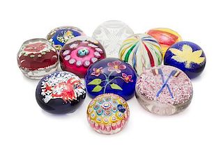 * Eleven Various Paperweights Diameter of largest 3 3/4 inches