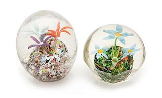 * Two Paperweights of Flowers and Branches Diameter 3 inches