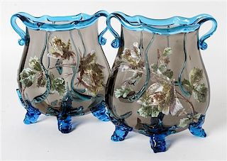New England Glass Company, 19TH CENTURY, (1818-1878), a pair of footed vases, each with applied decoration