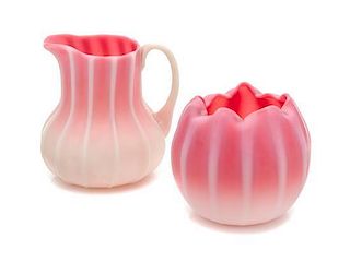 New England Glass Company, 19TH CENTURY, (1818-1878), a peachblow pitcher and vase