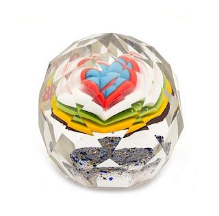 * A Bohemian Glass Paperweight Diameter 3 inches