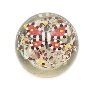 * An Antique Butterfly Frit Paperweight Diameter 3 1/2 inches