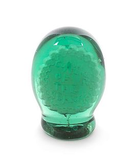 * An Antique English Green Glass Sulphide Doorstop Diameter 2 1/2 inches