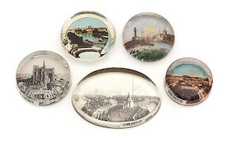 * Five Various Paper-backed Photo Paperweights Diameter of largest 4 inches