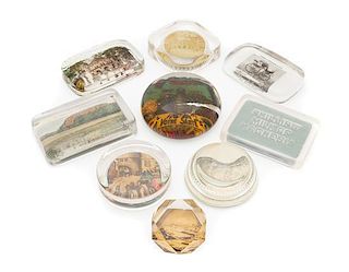 * A Collection of Nine Continental and American Souvenir Paperweights Largest: 2 1/2 x 4 inches