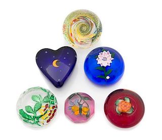 * Six Miniature Glass Paperweights Diameter of largest 2 1/4 inches