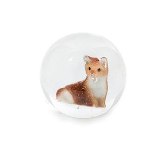 * A Large Glass Marble Brown Fox Sulphide Paperweight Diameter 2 1/4 inches