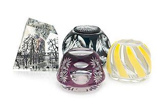 * Baccarat, , four glass paperweights, two with sulphide busts