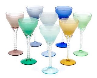 A Set of 8 Colored Glass Stemware Height 7 inches