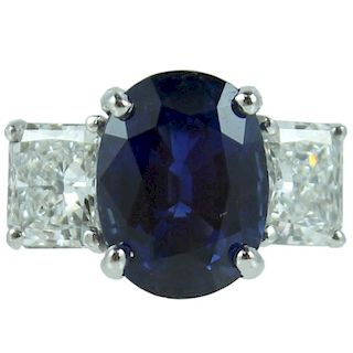 GIA, 5.60 Oval Blue Sapphire & Diamond Ring.