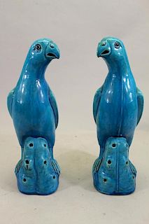Pair of Important Chinese Export Turquoise Parrots