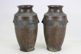 (2) Antique Bronze Japanese Vases