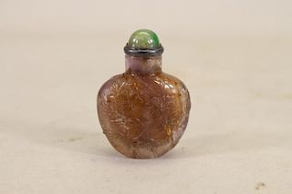 Chinese Amethyst Carved Floral Snuff Bottle