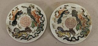 (2) Chinese Famille Verte Dragon Plaques