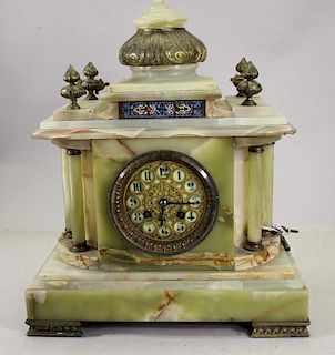 Exceptional French Onyx/Champleve Mantel Clock