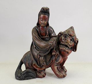 Antique Chinese Carved Figure on Foo Dog
