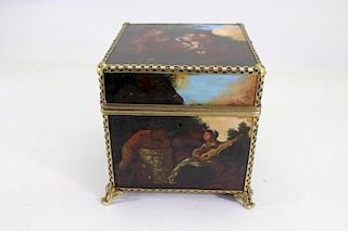 18th C. Continental Gilt Mounted Painted Box