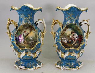 Pair of Austrian Royal Vienna Twin Handled Vases