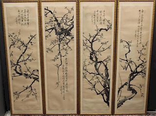 (4) Chinese Paintings of Cherry Blossoms, Signed