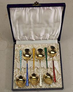 (6) Gilded Danish Sterling Silver & Enamel Spoons